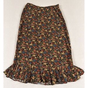 Womens Ditsy Floral Y2K Midi Skirt Sz 4 Whimsical Garden Cottage Rayon Flutter